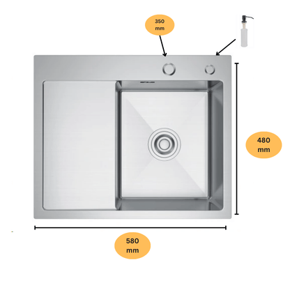 Dřez s odkapávačem Ocel 58x48 R Inox s otvorem pro baterii od Velazo.