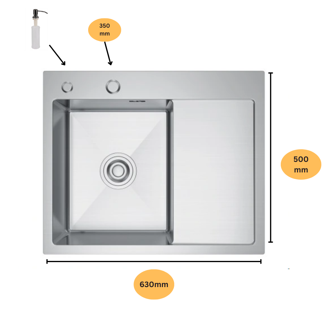 Steel sink with drainer 63x50 Inox from Velazo.