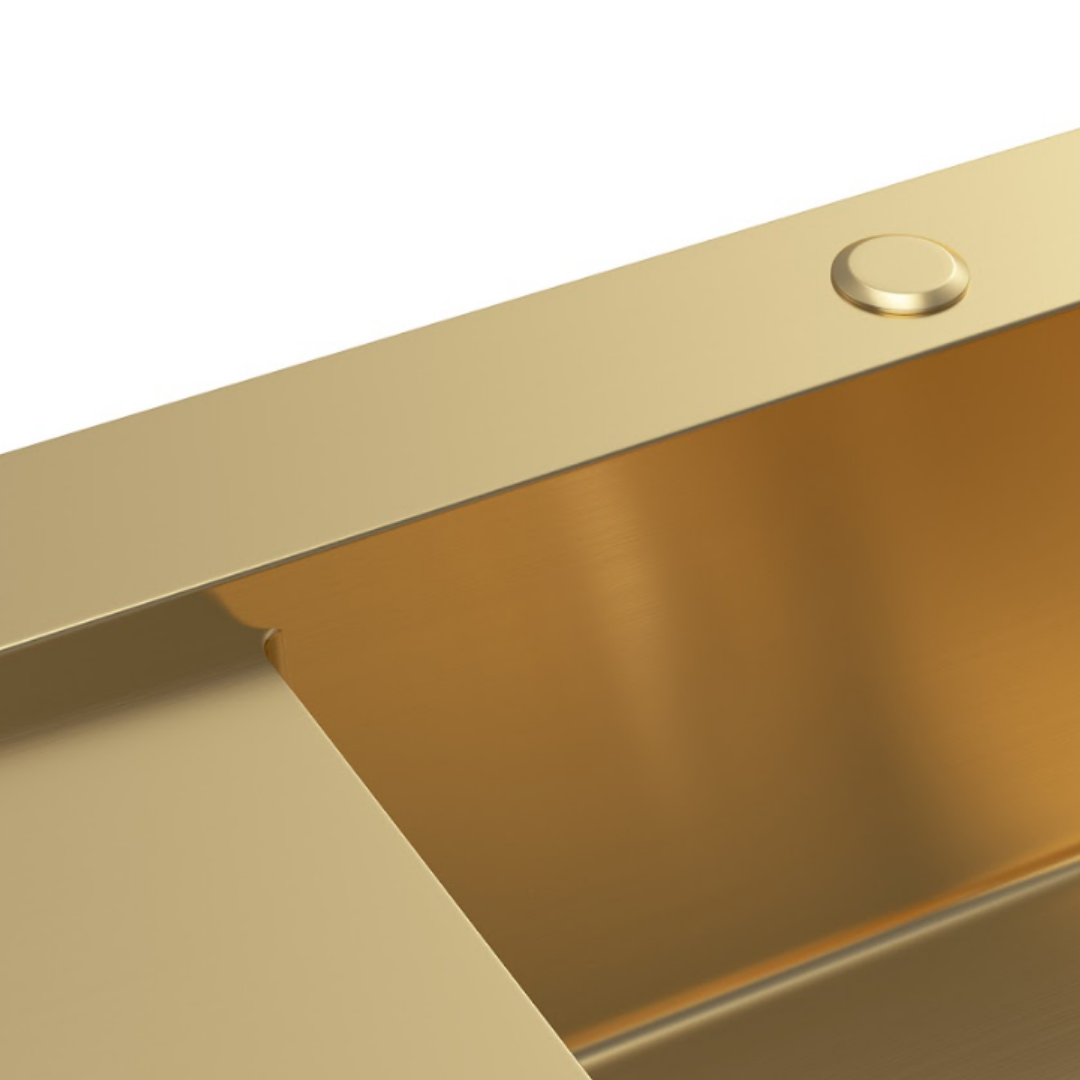 Single bowl sink with drainer 78x49cm L Gold PVD from Velazo.