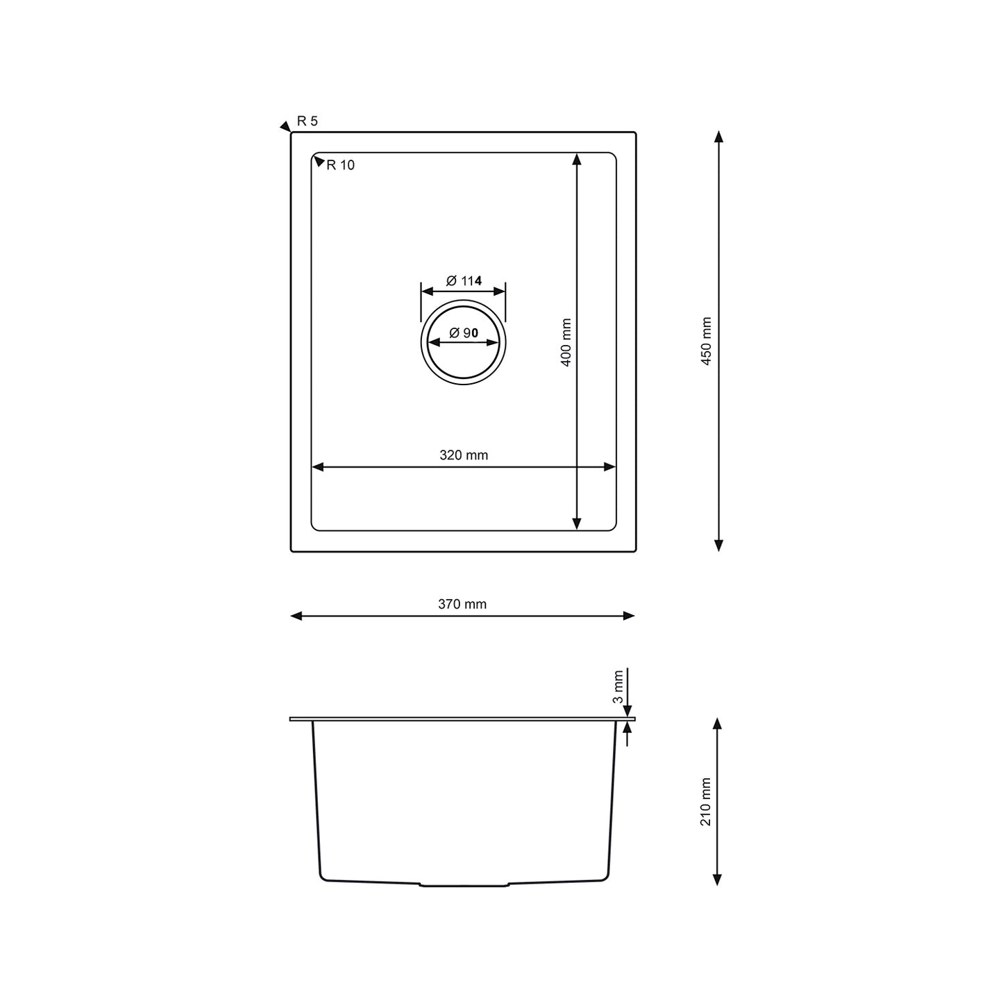 Zlewozmywak Stalowy Inox 37x45 z Syfonem