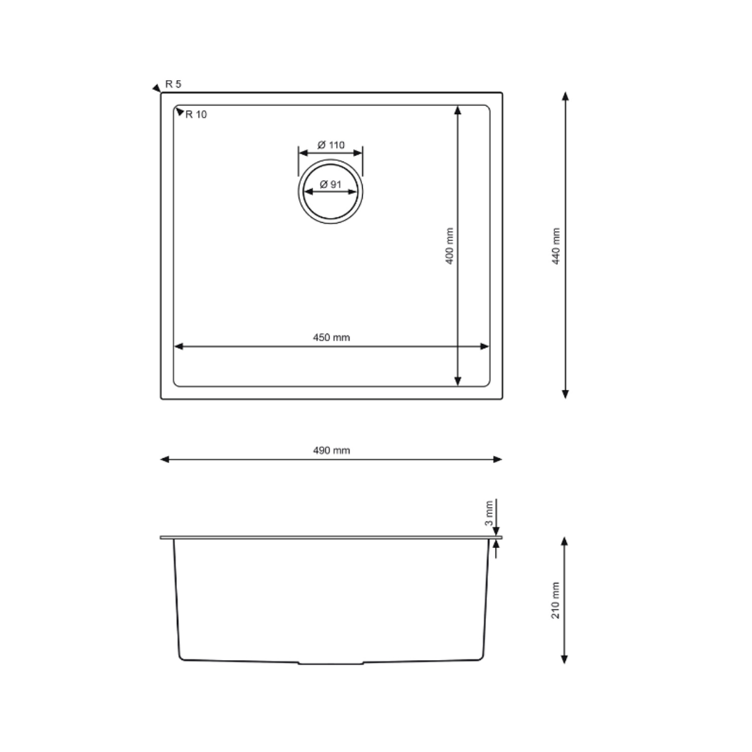 Single-bowl steel sink - 47x45cm from Velazo. 