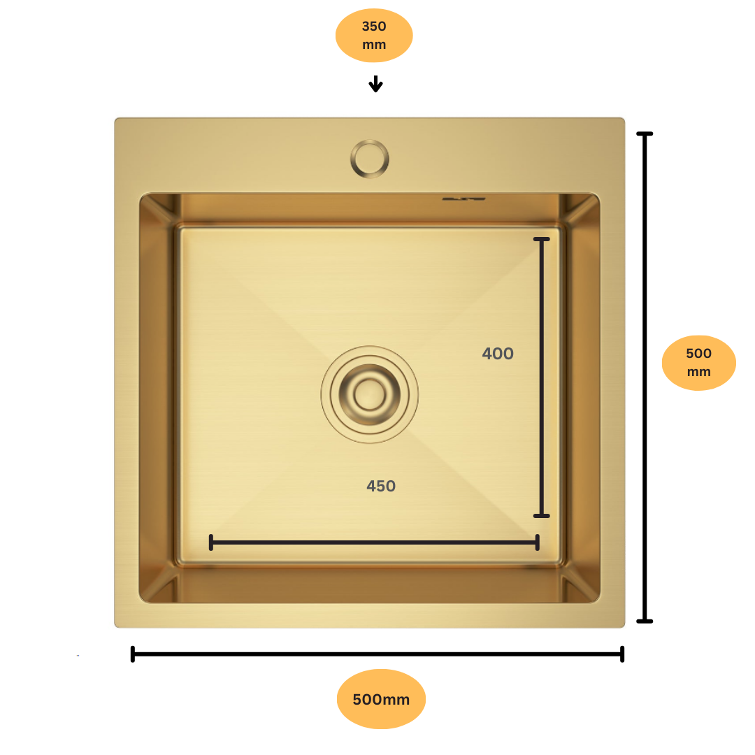 Gold Steel Sink - 50x50cm