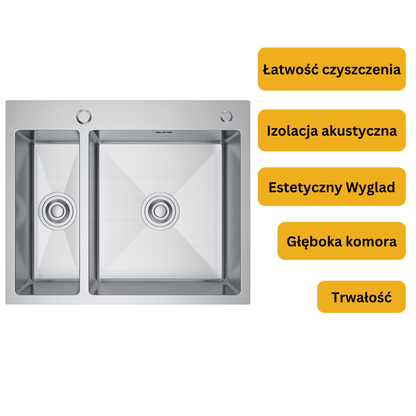 Stalowy Zlewozmywak Półtorakomorowy 61x51 Inox z Syfonem