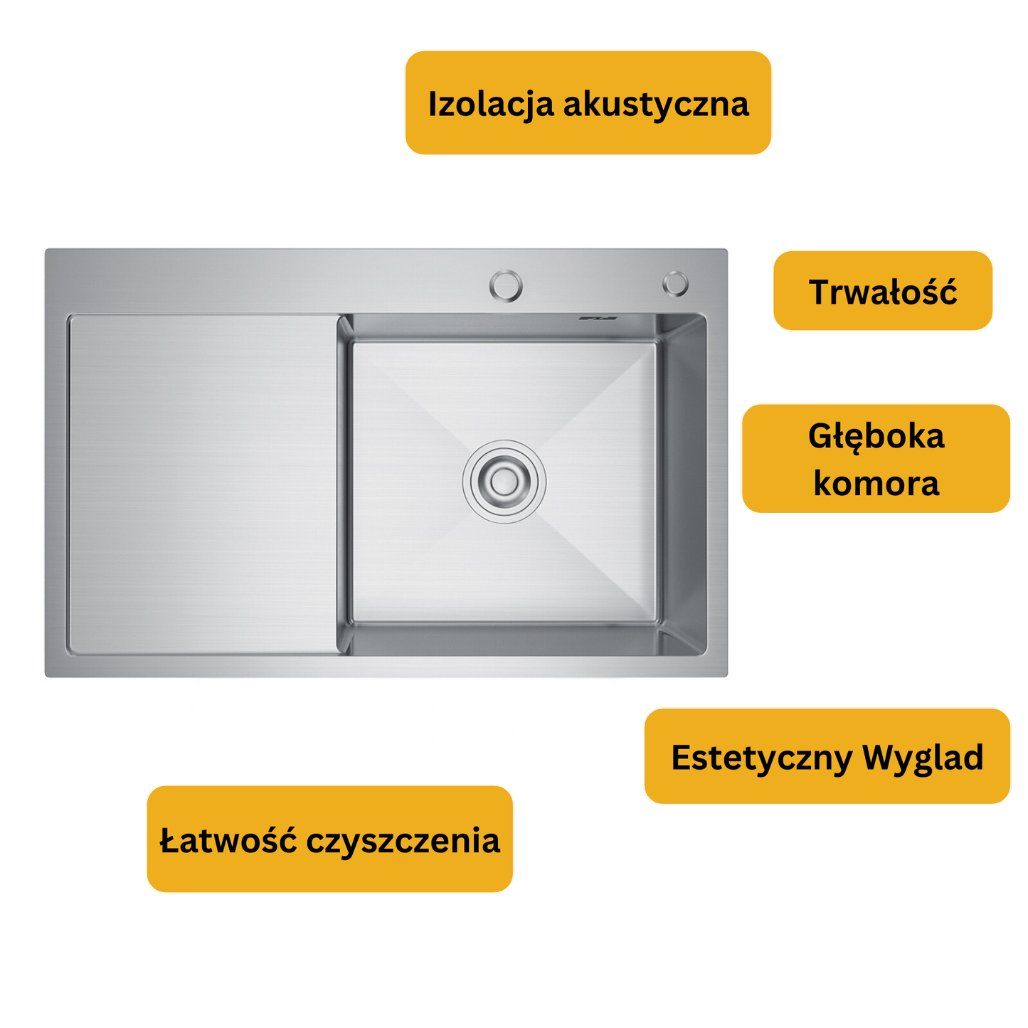 Zlewozmywak Kuchenny Stalowy 78x49 z Ociekaczem po lewej stronie od Velazo.