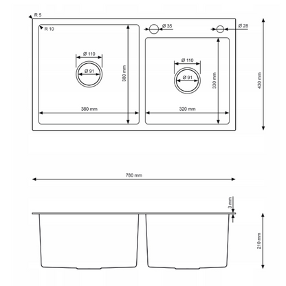 Two-bowl Inox sink 78x43 from Velazo.