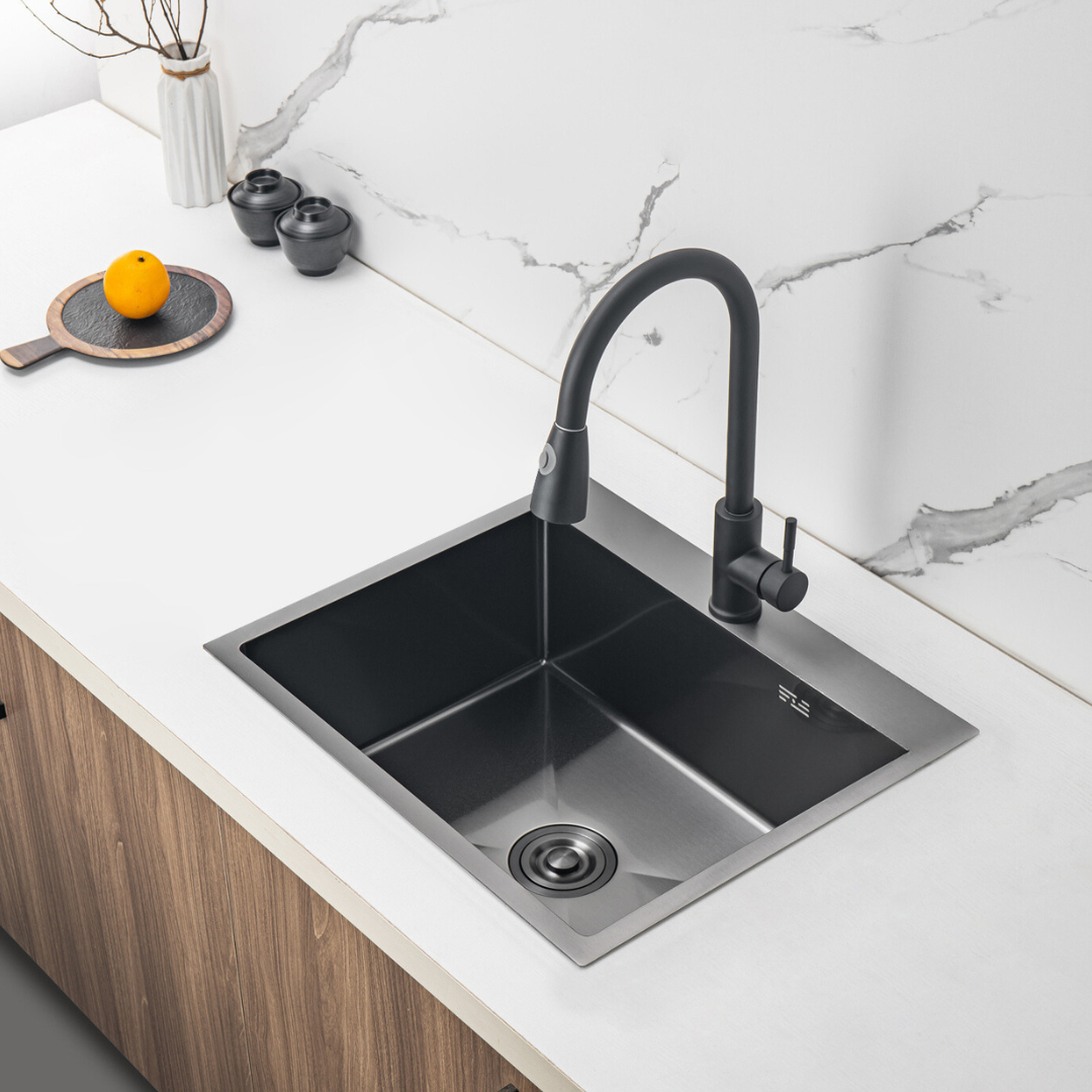 Single-bowl steel PVD sink, black - 60x50cm from Velazo.