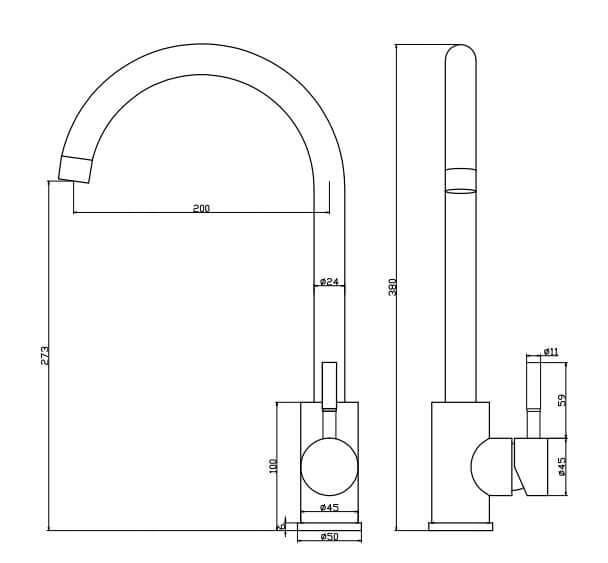 Stojací kuchyňská baterie, nerezová ocel, stříbrná, 38 cm 