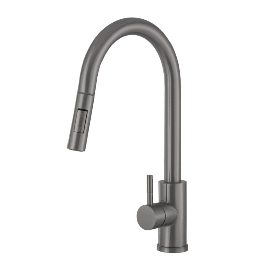 Freestanding stainless steel kitchen faucet with pull-out spout 