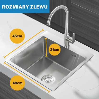 Single-bowl stainless steel sink, silver inox, 48x45cm, with Velazo tap hole.