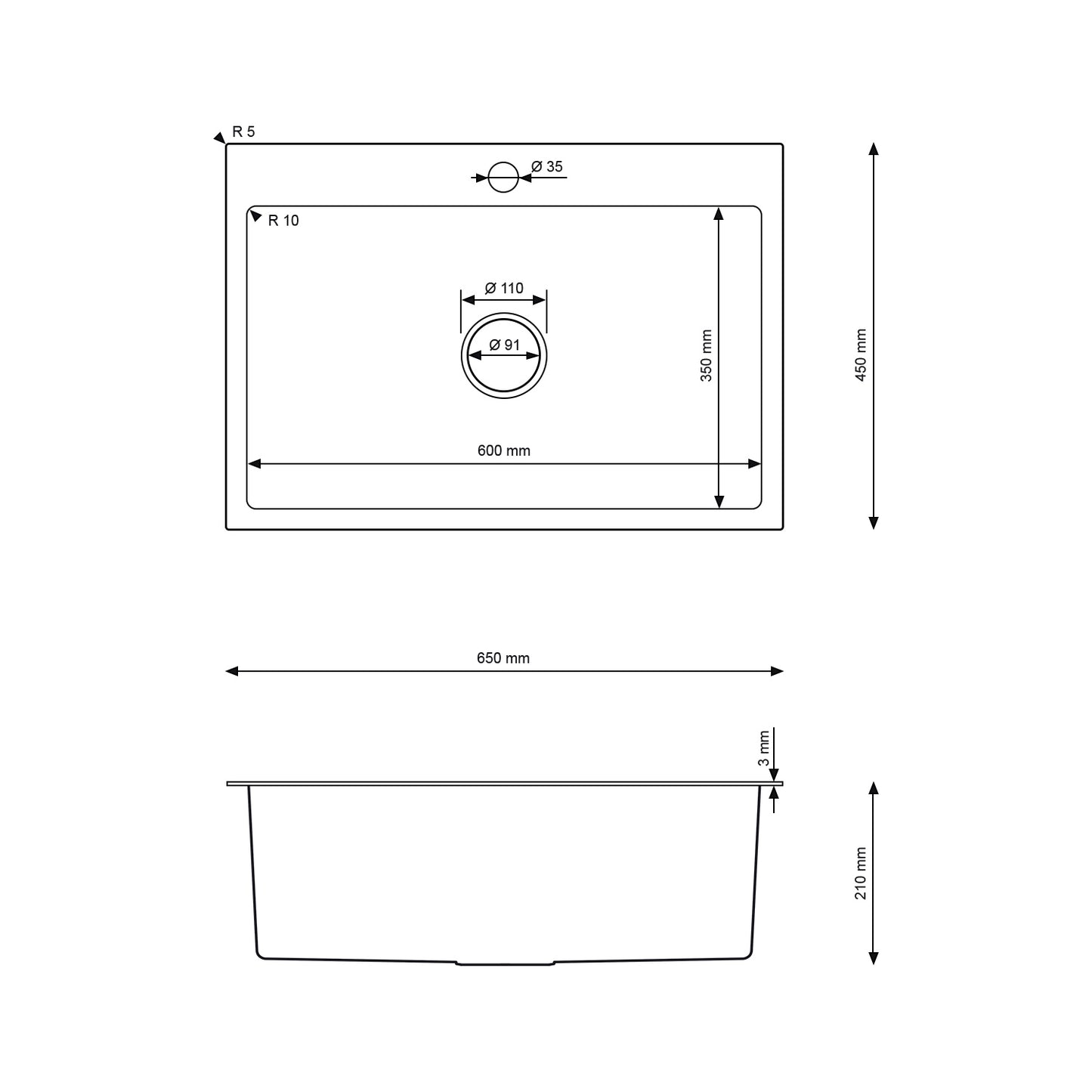 Zlewozmywak Kuchenny ze Stali Nierdzewnej 65x45 Inox