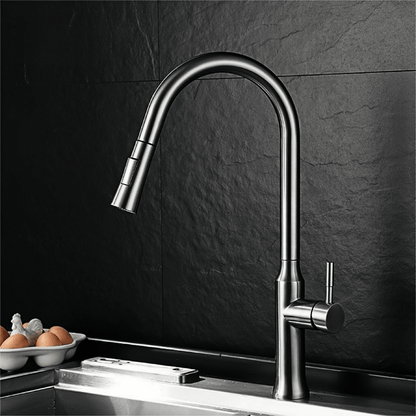 Freestanding stainless steel kitchen faucet with pull-out spout 