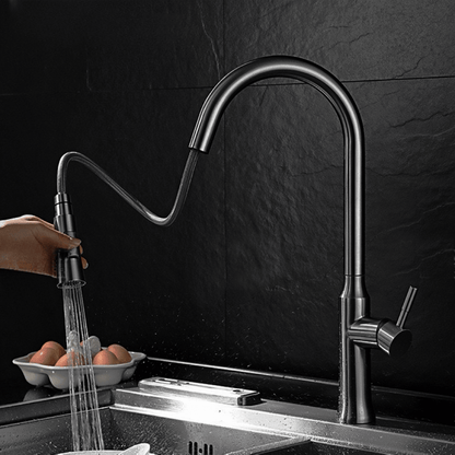 Freestanding stainless steel kitchen faucet with pull-out spout 