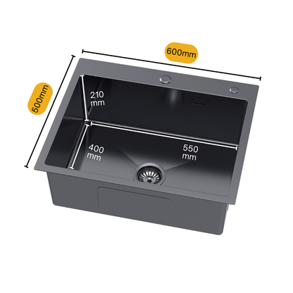 Single-bowl steel PVD sink, black - 60x50cm from Velazo.