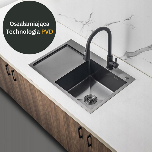 Single-bowl steel sink with drainer - 78x49cm from Velazo.