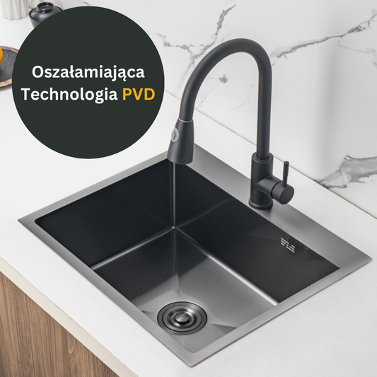 Single-bowl steel PVD sink, black - 60x50cm from Velazo.