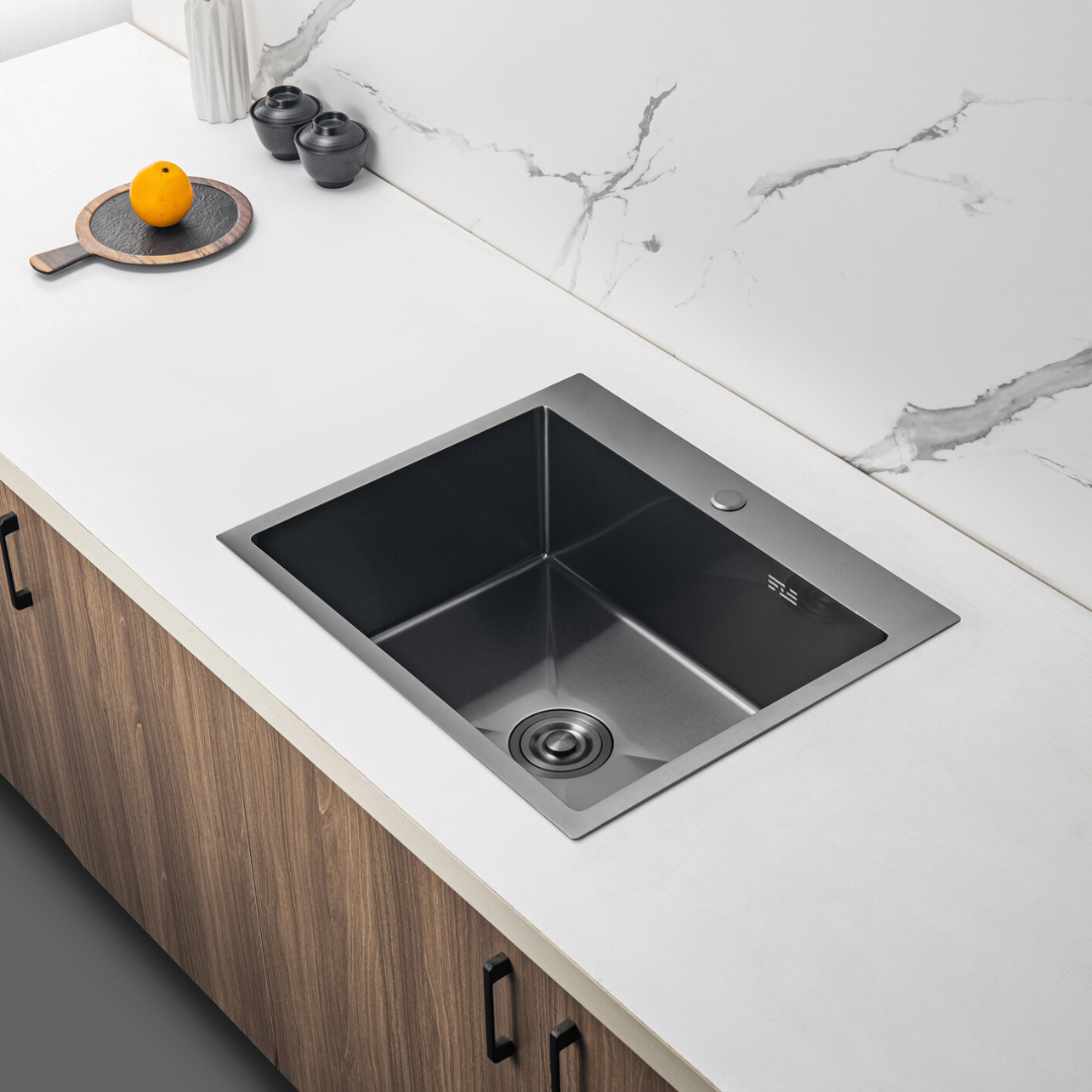 Single-bowl steel PVD sink, black - 60x50cm from Velazo.